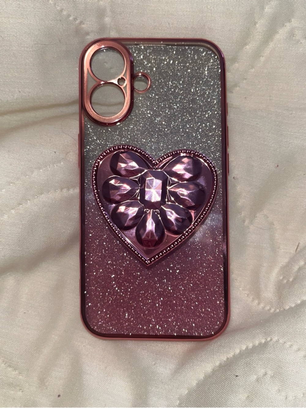 Glitter Heart Ring Grip Phone Case in Pink